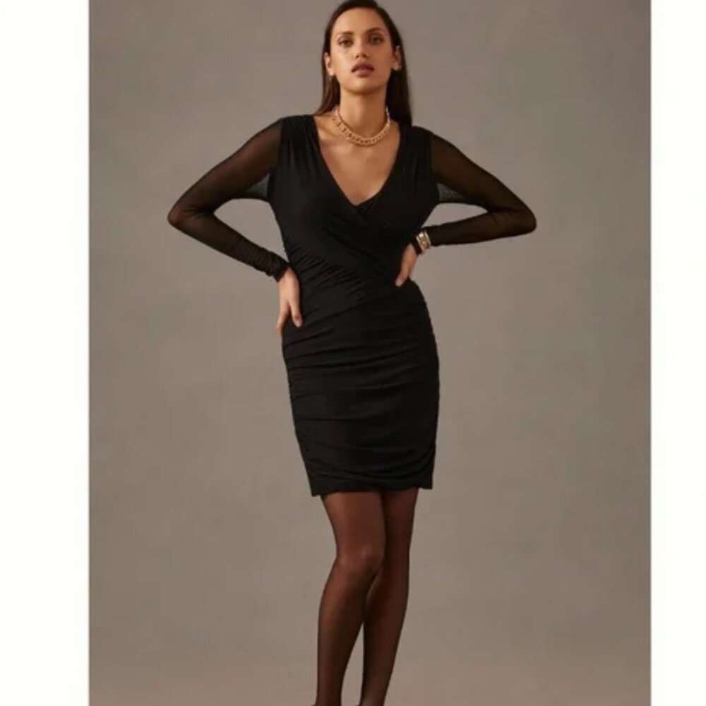 By Anthropologie Sheer-Sleeve Mini Dress